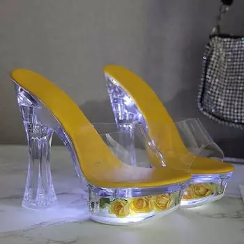 Женские сандалии со светодиодной подсветкой, прозрачные тапочки для ночного клуба на толстом каблуке и высоком каблуке 14 см, модель автомобиля, светящиеся LFD-10365-50 35 белый