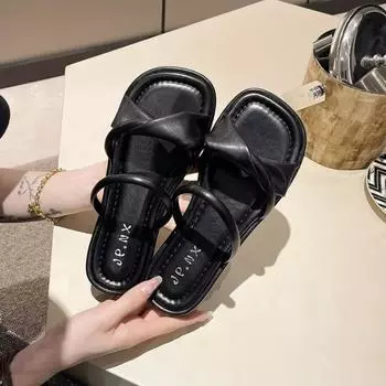 Женские сандалии, тапочки, повседневные, однотонные, на плоской подошве, летние, удобные, элегантные, женские, тренд 2024 года, повседневные, мюли, тапочки 35 бежевый