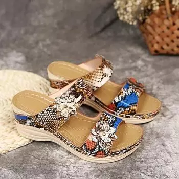 Женские сандалии, тапочки с открытым носком, уличные туфли на танкетке, удобные шлепанцы, ортопедические сандалии на танкетке с змеиной платформой «рыбий рот» 39