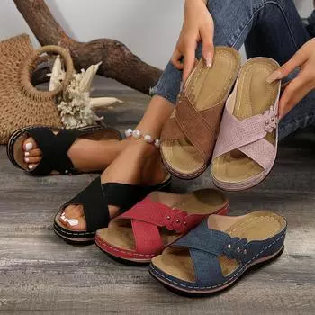 Женские сандалии-тапочки с перекрестными ремешками - регулируемый ремешок на щиколотке, толстая мягкая подошва из полиуретана, синтетическая накладка с открытым носком, пляжная обувь для повседневного отдыха на природе 36 розовый