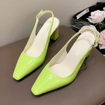 Женские сандалии телесного цвета, женская обувь Baotou с неглубоким носком, весенне-летняя модная однотонная уличная женская обувь на низком каблуке 35