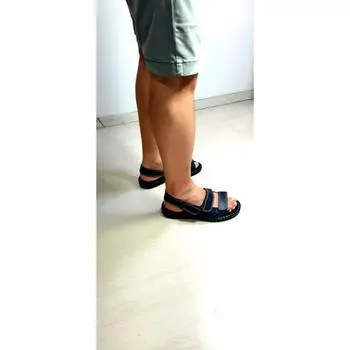 Женские сандалии темно-синего цвета с тремя липучками из натуральной телячьей кожи, повседневные сандалии высокого качества