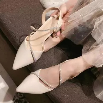 Женские сандалии, универсальные весенне-осенние туфли на массивном каблуке со стразами, женская обувь на высоком каблуке 35 белый