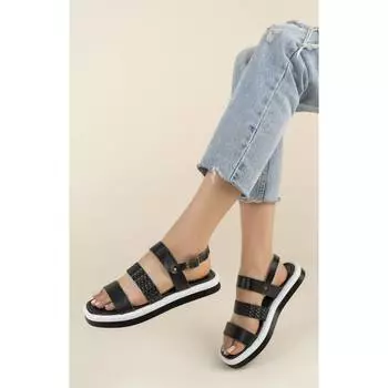 Женские сандалии Vaketa с тремя полосками Черные Комфортные повседневные сандалии Качественного стиля Легкие сандалии