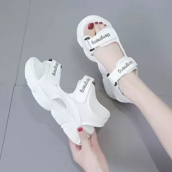 Женские сандалии в корейском стиле на платформе с застежкой-липучкой для пляжа и спорта 35 белый