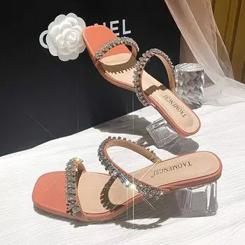 Женские сандалии в сказочном стиле, милая женская обувь на среднем каблуке с нишевым дизайном и стразами на высоком каблуке 34
