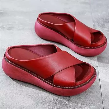 Женские сандалии в стиле ретро, кожаные тапочки, туфли на плоской подошве с рыбьим ртом 35 чёрный