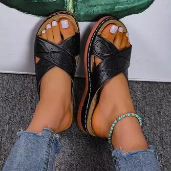 Женские сандалии в стиле ретро, лето 2022, удобные тапочки на танкетке, на платформе, на мягкой толстой подошве, ортопедические женские шлепанцы премиум-класса, уличные 43 коричневый