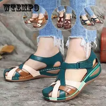 Женские сандалии Waterpoor Slip on Round Toe, тапочки на танкетке, повседневные, удобные, нескользящие, летние, большого размера, женская обувь 42