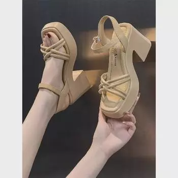 Женские сандалии WD Roman 2024: Летняя мода, водонепроницаемая платформа-танкетка, высокие каблуки, увеличивающие рост 35 белый