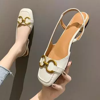 Женские сандалии Zapatos Mujer Retro 2024 года, летние новые элегантные туфли на низком каблуке Lazy Casual Mueller, дизайнерская женская обувь 35 бежевый