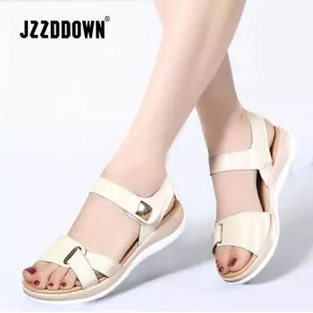 Женские сандалии, женская обувь из натуральной кожи, коллекция 2018 года, летние пляжные сандалии на плоской подошве, повседневные шлепанцы, белая обувь-гладиатор, модная обувь 5