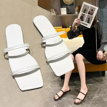 Женские сандалии, женские элегантные летние шлепанцы на квадратном каблуке, кожаные женские шлепанцы с перекрестной завязкой, модные женские сандалии 35 белый