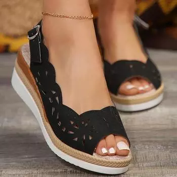 Женские сандалии, женские босоножки на каблуке, летняя обувь с открытым носком для женщин, сандалии на каблуке, легкие летние сандалии на платформе 36 чёрный
