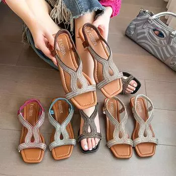 Женские сандалии, женские летние римские туфли с открытым носком, 2024 г., женские гладиаторы с открытым носком, пляжная обувь на плоской подошве, женская обувь, большие размеры 35-43 35 чёрный