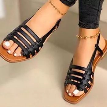 Женские сандалии, женские летние римские туфли с открытым носком, женские гладиаторы с открытым носком, пляжная обувь на плоской подошве, женская обувь больших размеров 36 золотой