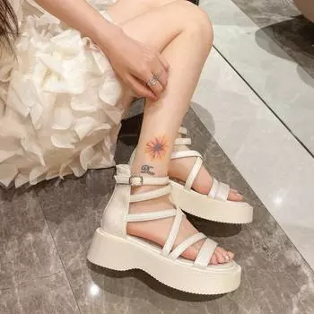 Женские сандалии женские летние туфли в римском стиле с открытым носком 2024 женские гладиаторские туфли на плоской подошве с открытым носком женская обувь роскошные сандалии 35 бежевый