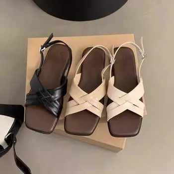 Женские сандалии женские новые летние винтажные праздничные пляжные мягкие плоские пляжные туфли сандалии женские с ремешком сзади повседневные сандалии женские 35 бежевый