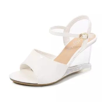 Женские сандалии, женские шлепанцы на танкетке с кристаллами, летние сексуальные сандалии из лакированной кожи с кристаллами и прозрачным стеклом, LFD-1098-22 34 белый