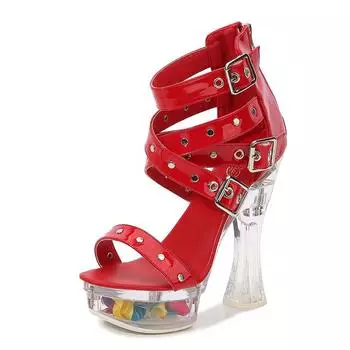 Женские сандалииПрозрачные модели с заклепками, даже римские сандалии на высоком каблуке 34 чёрный