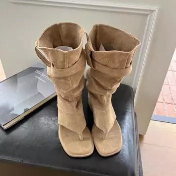 Женские сапоги 2024 года, босоножки, увеличивающие рост, шлепанцы, ботинки, ботинки до середины голени, ботинки 35 абрикосовый