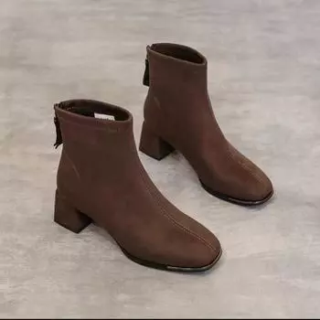 Женские сапоги 2024 года, новые ботильоны с квадратным носком и толстым каблуком, женские замшевые туфли на платформе на осень-зиму для женщин Botas De Mujer 35 чёрный