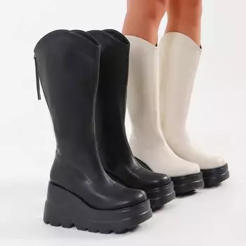 Женские сапоги 2024 года, новые готические стильные сексуальные элегантные ботильоны на толстой платформе, женские удобные прогулочные туфли на танкетке большого размера для женщин 36 бежевый