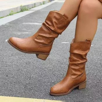 Женские сапоги 2024 года, новые осенне-зимние кожаные сапоги, женские модные теплые повседневные сексуальные туфли на высоком каблуке для женщин Zapatos De Mujer 36 коричневый