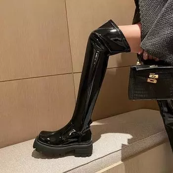 Женские сапоги 2024 года, новые, выше колена, однотонные, легкие, роскошные, высококачественные, окрашенные, женские сапоги с толстой подошвой, для отдыха на открытом воздухе 35