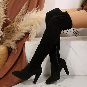 Женские сапоги 2024 года, новые высокие сапоги выше колена, кожаные сапоги на каблуках, женские модные сексуальные туфли большого размера для женщин 36 серый