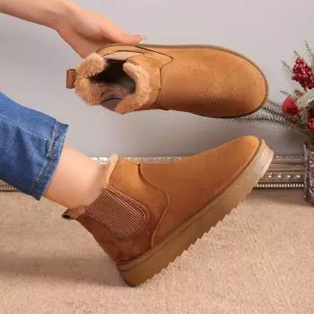 Женские сапоги 2024 года, новые зимние короткие плюшевые теплые зимние сапоги, женская модная повседневная обувь на плоской подошве и платформе для женщин, Zapatos De Mujer 36 бежевый