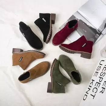 Женские сапоги 2024 года, сапоги осень-зима, женская обувь, брендовые женские туфли на каблуках и лодыжках, женские замшевые кожаные сапоги 35 чёрный