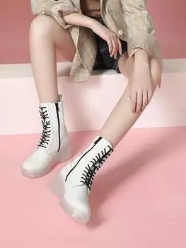 Женские сапоги, белые туфли до середины голени, женские туфли на высоком каблуке, элегантные туфли на каблуке, модные туфли 2024 года, горячая тенденция, качественная распродажа из искусственной кожи 35