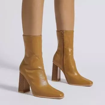 Женские сапоги больших размеров в европейском и американском стиле с мягким острым носком, простые модные однотонные сапоги до середины голени на толстом каблуке для похудения на осень-зиму 36