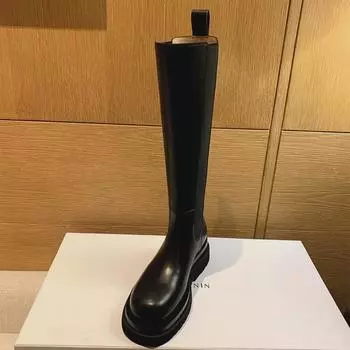 Женские сапоги Chelsea Knight на толстой подошве, средней высоты, натуральная кожа, увеличивающие рост, плюс бархат, зимние длинные сапоги 40