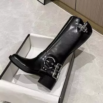 Женские сапоги «Челси» до колена, зимняя обувь на среднем каблуке, дизайнерские модные готические сапоги, прогулочные мотоциклетные сапоги, туфли-лодочки, женская обувь 38