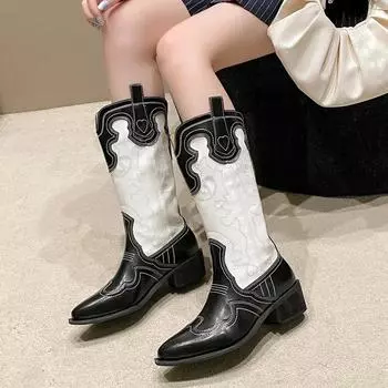 Женские сапоги-челси с острым носком и коленями, зимние массивные модные туфли 2024 года, новейшие брендовые сапоги в готическом стиле, дизайнерские женские сапоги Zapatillas 35