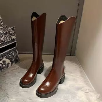 Женские сапоги до бедра из искусственной кожи в британском стиле, роскошная дизайнерская обувь 35 бежевый