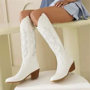 Женские сапоги до колена Gogo, высокие сапоги Gogo на массивном среднем каблуке с круглым носком, высокие сапоги в стиле вестерн с кристаллами, женская модная обувь, зимняя обувь 44 35 чёрный