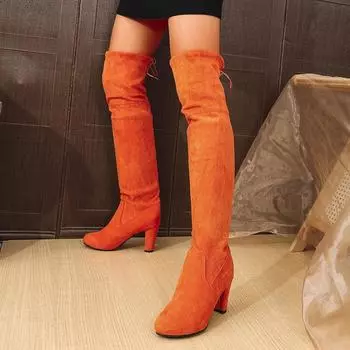 Женские сапоги до колена из эластичной ткани на высоком каблуке с острым носком, женские сексуальные, элегантные, роскошные, большие размеры, длинные сапоги для женщин 36 чёрный