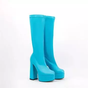 Женские сапоги до колена из лакированной искусственной кожи, женские мотоциклетные ботинки на очень квадратном высоком каблуке и платформе, женские ботинки на молнии с круглым носком, 39 34