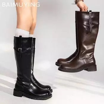 Женские сапоги до колена, массивные модные кожаные туфли на платформе, зимние новые тенденции, готические дизайнерские женские туфли Chelsea Snow Botas Mujer 35