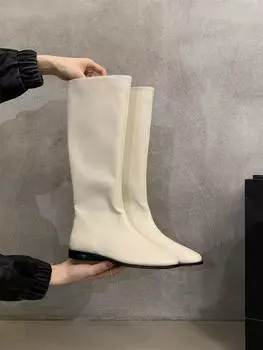 Женские сапоги до колена Новые боковая молния Улица Новые Зима 2024 Горячая распродажа Мода Обувь с круглым носком для женщин Ботильоны Женские 35 бежевый