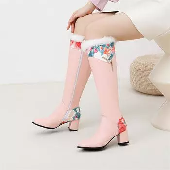 Женские сапоги до колена с круглым носком, на толстом высоком каблуке, с металлическими украшениями, на молнии, длинные ботинки, женская модная обувь, осень-зима 43 33 чёрный