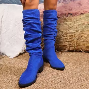 Женские сапоги до середины голени, осень-зима, новые модные сексуальные теплые сапоги, женские туфли с круглым носком на платформе и низком каблуке, удобная обувь для женщин 35 чёрный