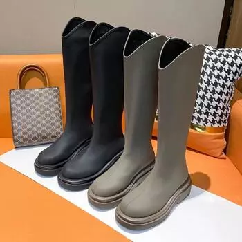 Женские сапоги до середины голени в стиле панк на платформе, осенне-зимние сапоги из искусственной кожи, женская мода, толстая подошва, Knight Botas Mujer, большой размер 42 35