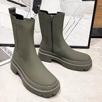 Женские сапоги до середины икры, модные сапоги-дымоходы, ботинки с боковой молнией на толстой подошве, короткие ботинки «челси» на толстой подошве, женские ботинки 42 коричневый