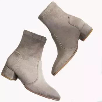 Женские сапоги из эластичной ткани, замшевые короткие сапоги, модные классические туфли ручной работы с острым носком