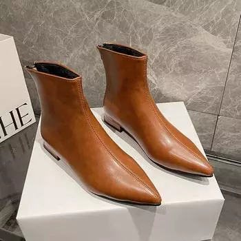 Женские сапоги из искусственной кожи, теплые, пушистые, с острым носком, по щиколотку, для зимы, на открытом воздухе, зима, осень, женские тенденции 2024 года 35