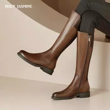 Женские сапоги из натуральной кожи до колена на низком каблуке, модные лаконичные туфли в стиле панк, женские осенне-зимние мотоциклетные ботинки, туфли на платформе 34 чёрный